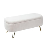 Ivory Faux Fur Upholstered Storage Bench With Gold Legs - Omega Lifestyles