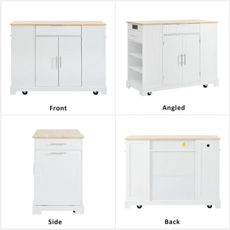 Fluted Rubber Wood Kitchen Island With Tilt-Out Trash Can - Omega Lifestyles