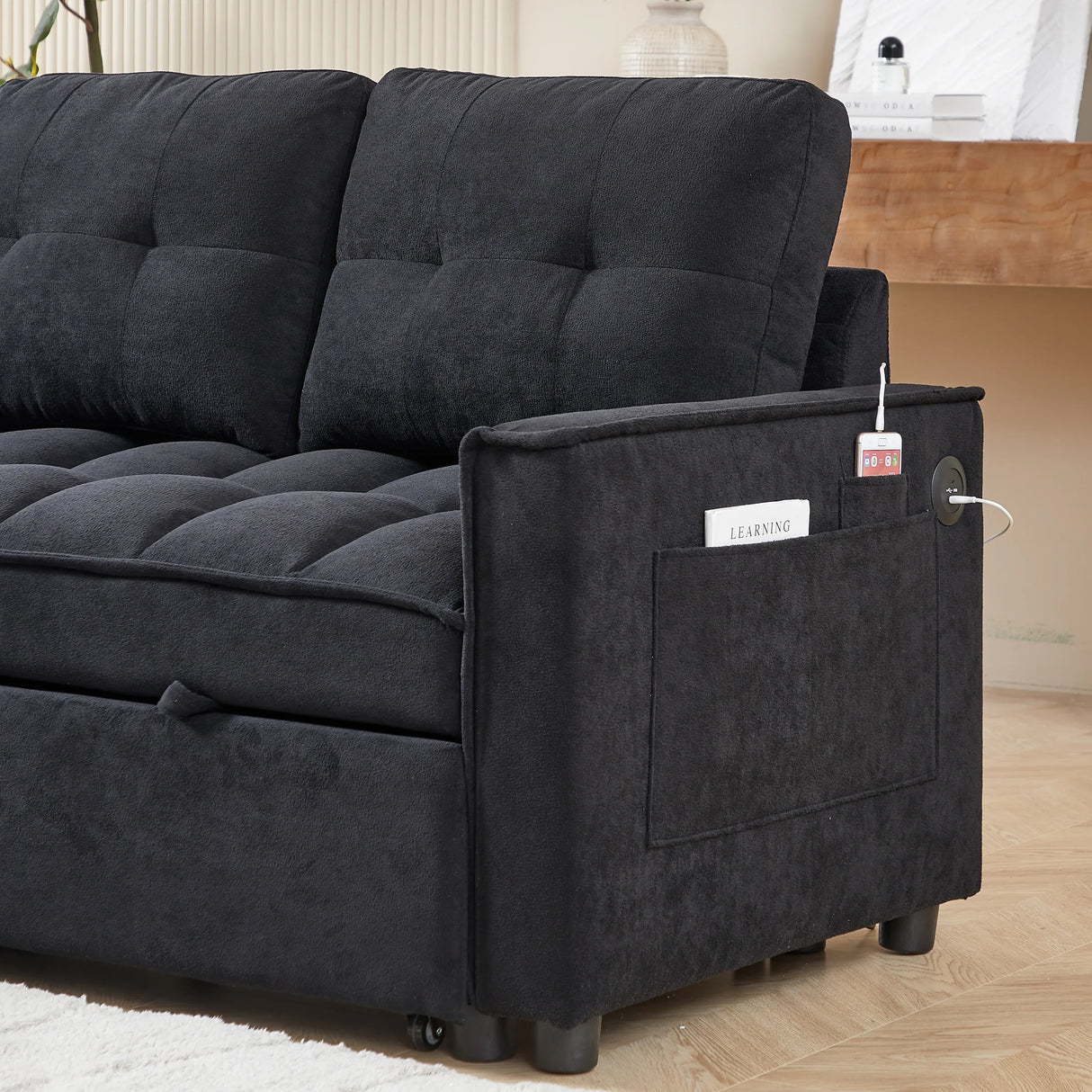 Chenille Reclining Sleeper Sofa Bed With Storage - Omega Lifestyles