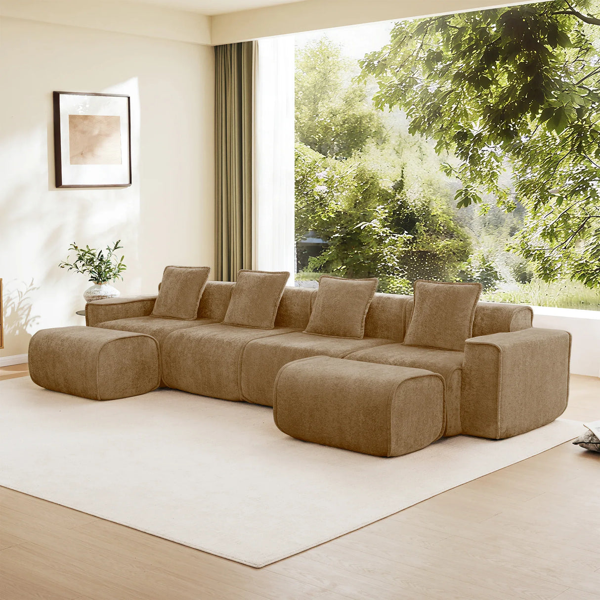 Modular Velvet 4-Seat Boneless Sectional Sofa With Ottomans - Omega Lifestyles