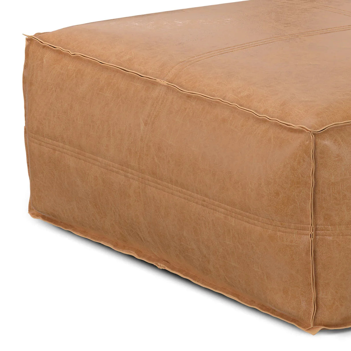 Extra Large Distressed Brown Vegan Faux Leather Pouf - Omega Lifestyles