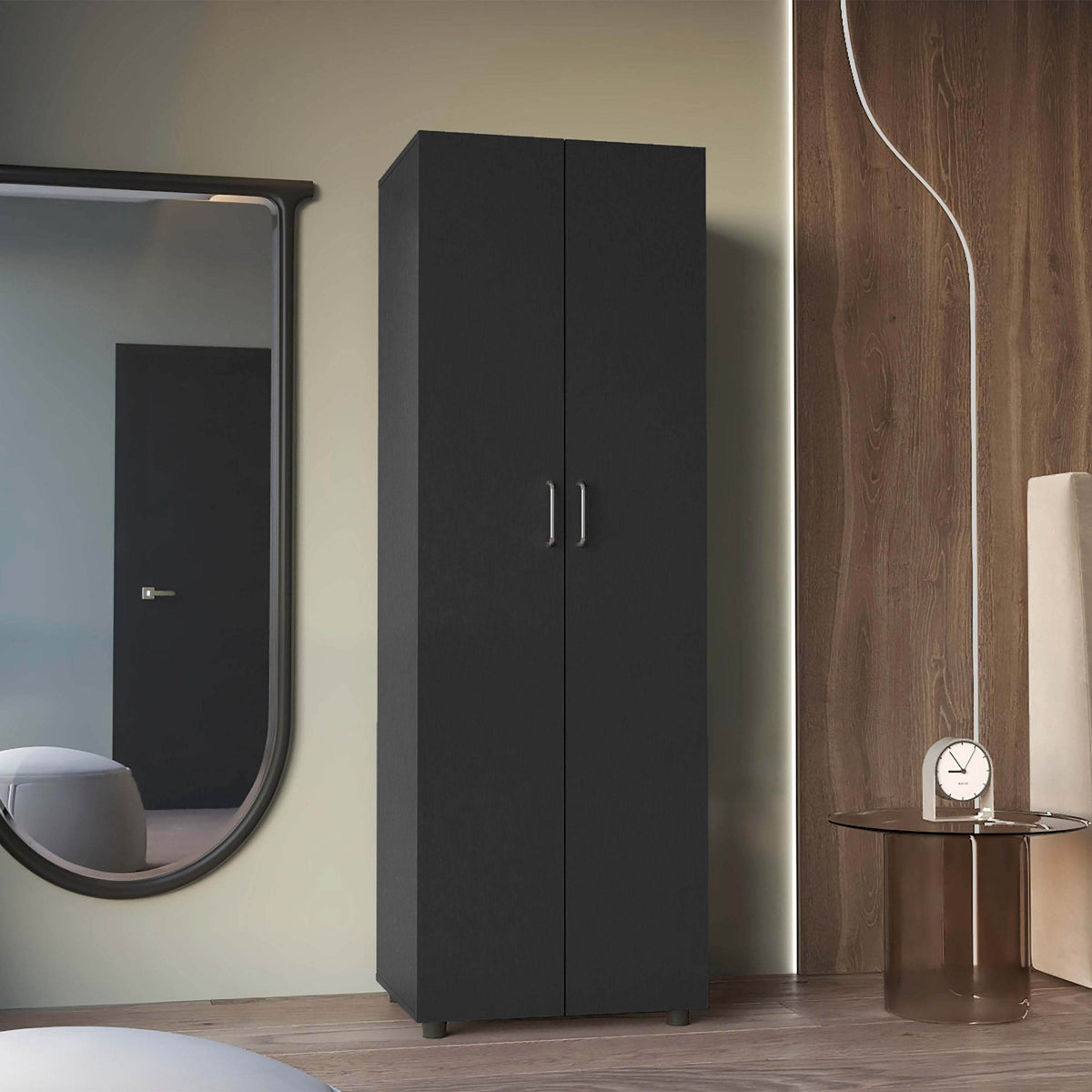 Black Wengue Rectangular Armoire With Three Shelves - Omega Lifestyles