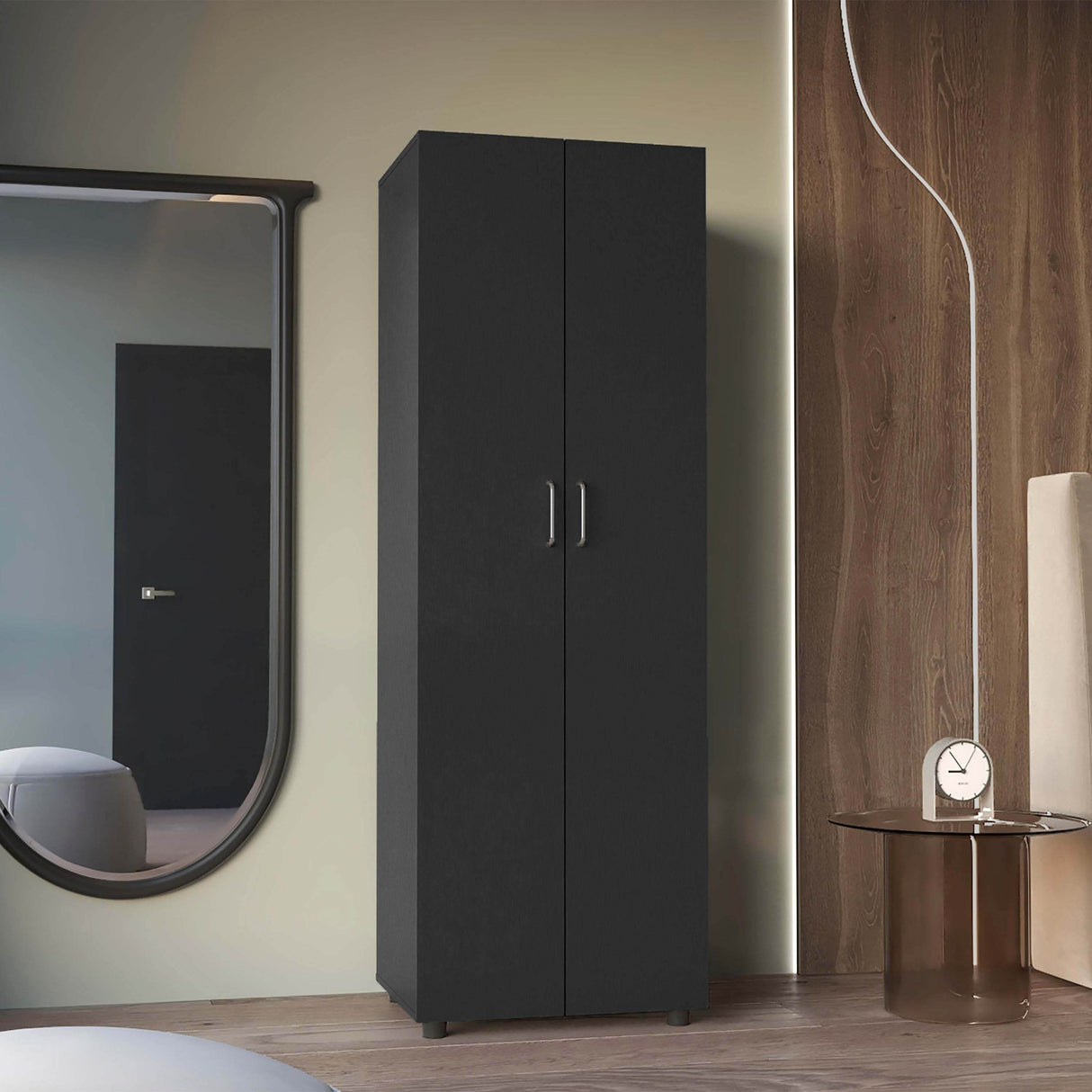 Black Wengue Rectangular Armoire With Three Shelves - Omega Lifestyles