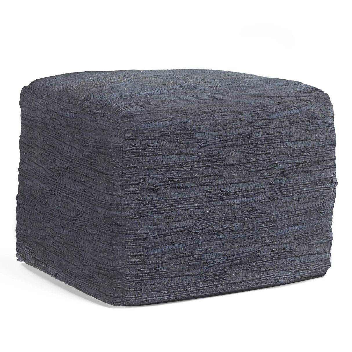 Dark Blue Genuine Buffalo Leather Square Pouf Seat - Omega Lifestyles