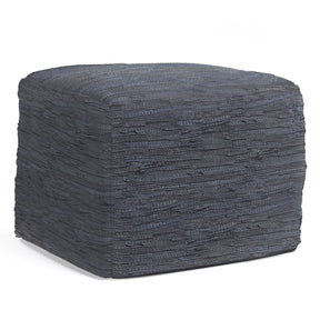 Dark Blue Genuine Buffalo Leather Square Pouf Seat - Omega Lifestyles