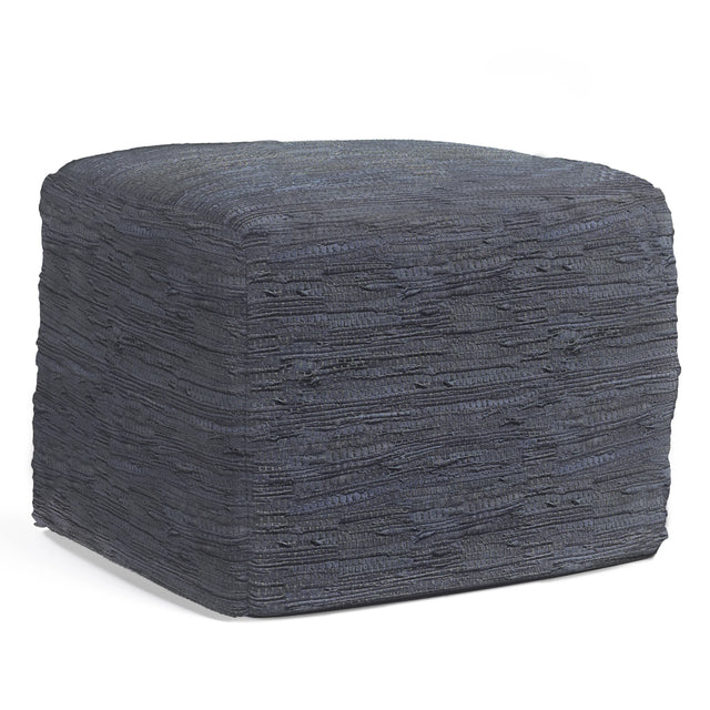 Dark Blue Genuine Buffalo Leather Square Pouf Seat - Omega Lifestyles