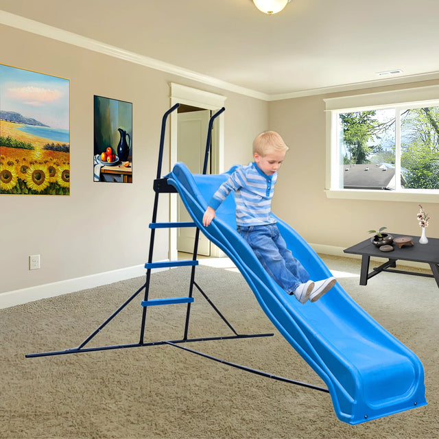 7-Foot Kids Freestanding Blue Plastic Slide Playground - Omega Lifestyles