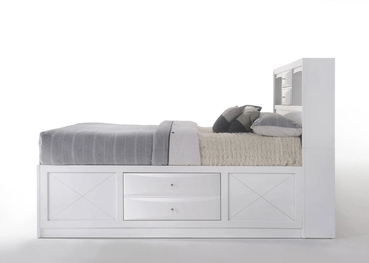 Full Storage Bed White Synthetic Wood Platform Frame - Omega Lifestyles