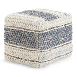 Handwoven Blue Natural Fabric Square Pouf - Omega Lifestyles