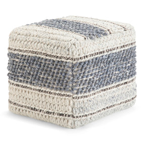 Handwoven Blue Natural Fabric Square Pouf - Omega Lifestyles