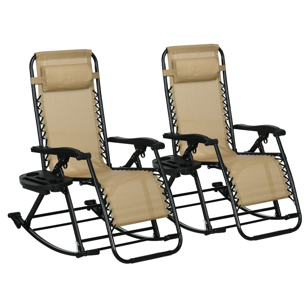 Set Of 2 Foldable Outdoor Zero Gravity Reclining Rocking Chairs