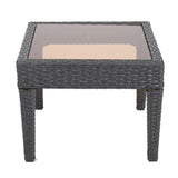 Outdoor Grey Wicker Rattan Glass Top Side Table