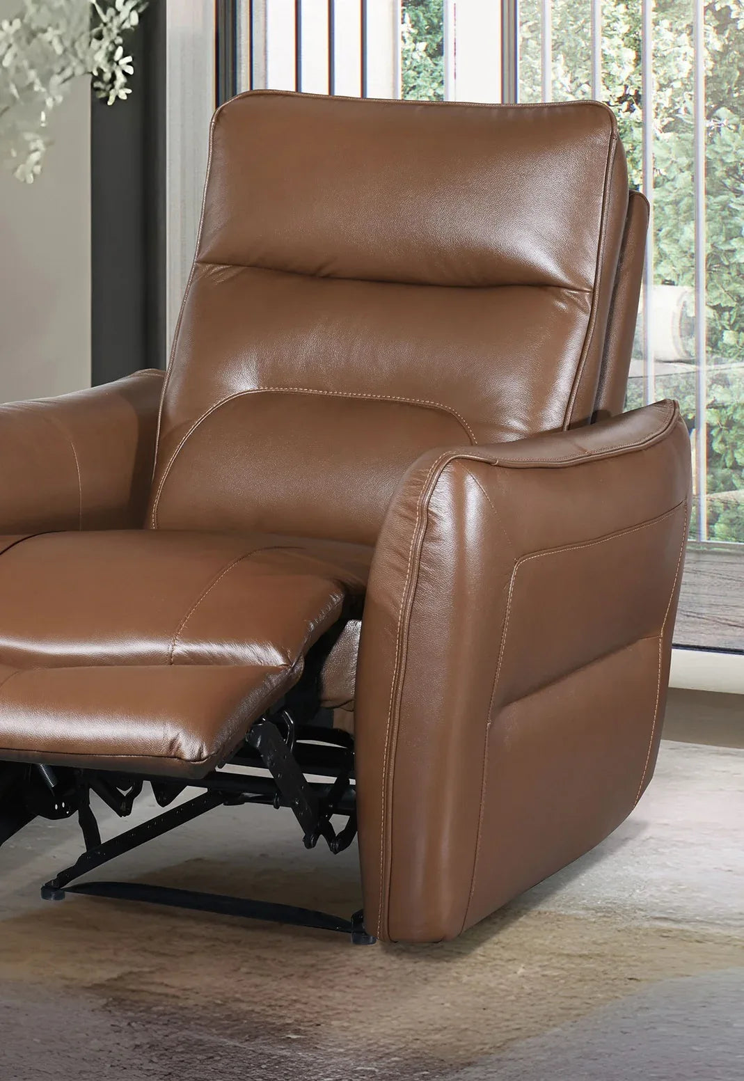 Contemporary Caramel Brown Leather Match Power Recliner - Omega Lifestyles
