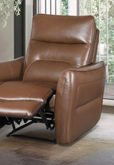 Contemporary Caramel Brown Leather Match Power Recliner - Omega Lifestyles