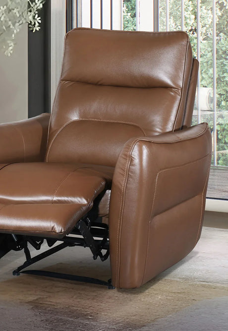 Contemporary Caramel Brown Leather Match Power Recliner - Omega Lifestyles