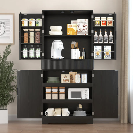Fluted Freestanding Kitchen Pantry Cabinet With Drawers - Omega Lifestyles