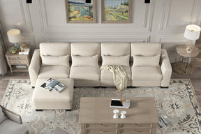 Beige Modular L-Shaped 5-Seat Foam Cushion Sofa With Ottoman - Omega Lifestyles