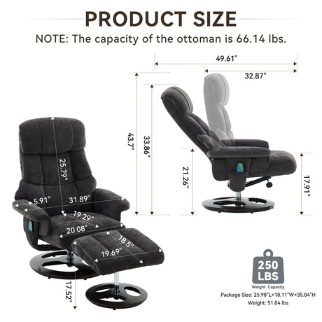 Modern Chenille Recliner Chair With Ottoman And Massage - Omega Lifestyles