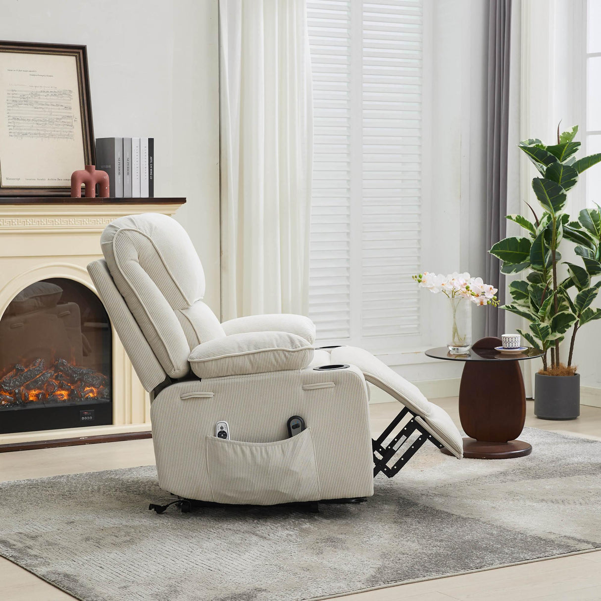 Ivory Remote-Controlled Heated Massage Assistive Recliner - Omega Lifestyles