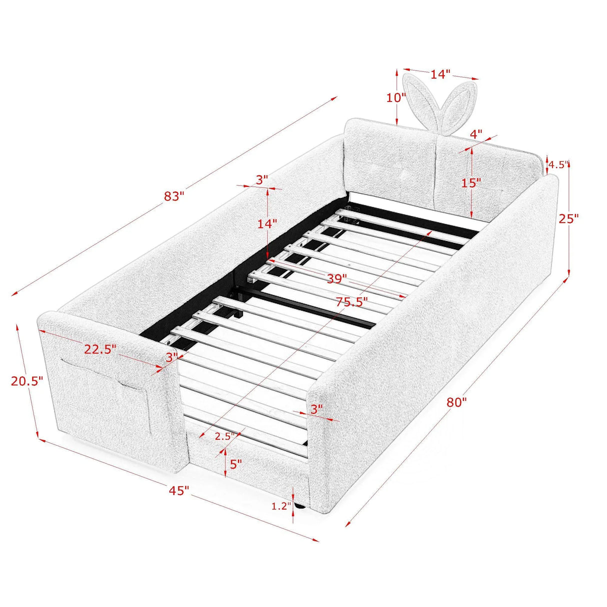 Twin Boucle Upholstered Platform Bed Frame With Storage - Omega Lifestyles
