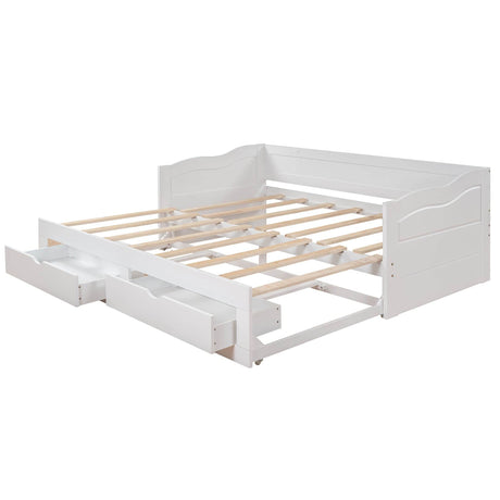 Solid Wood Extendable Twin Daybed With Trundle And Storage Drawers - Omega Lifestyles