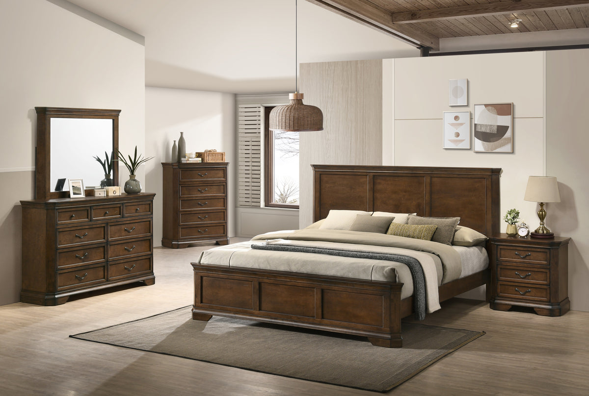King Traditional Wood Panel Bedroom Set With Dresser Chest