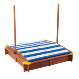 Wooden Kids Sandbox With Adjustable Canopy And Black Liner - Omega Lifestyles