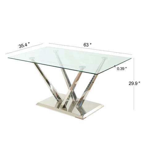 Modern Glass Dining Table With Stainless Steel Base Set - Omega Lifestyles