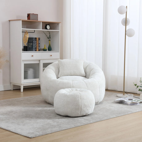 Ergonomic Chenille Foam-Padded Round Chair With Ottoman - Omega Lifestyles