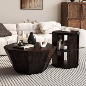 2-Piece Octagonal Black Walnut Rubber Wood Coffee Tables - Omega Lifestyles