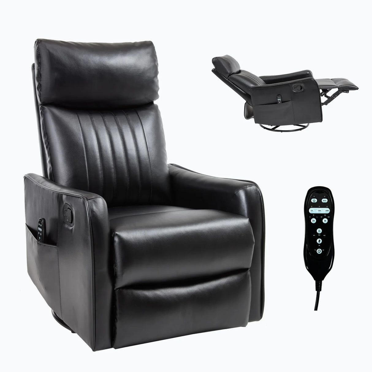 Black Faux Leather Medium-Firm Heat Massage Recliner Chair - Omega Lifestyles