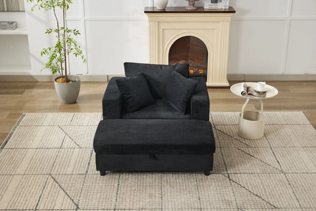 Corduroy Upholstered Chaise Lounge Chair With Ottoman - Omega Lifestyles