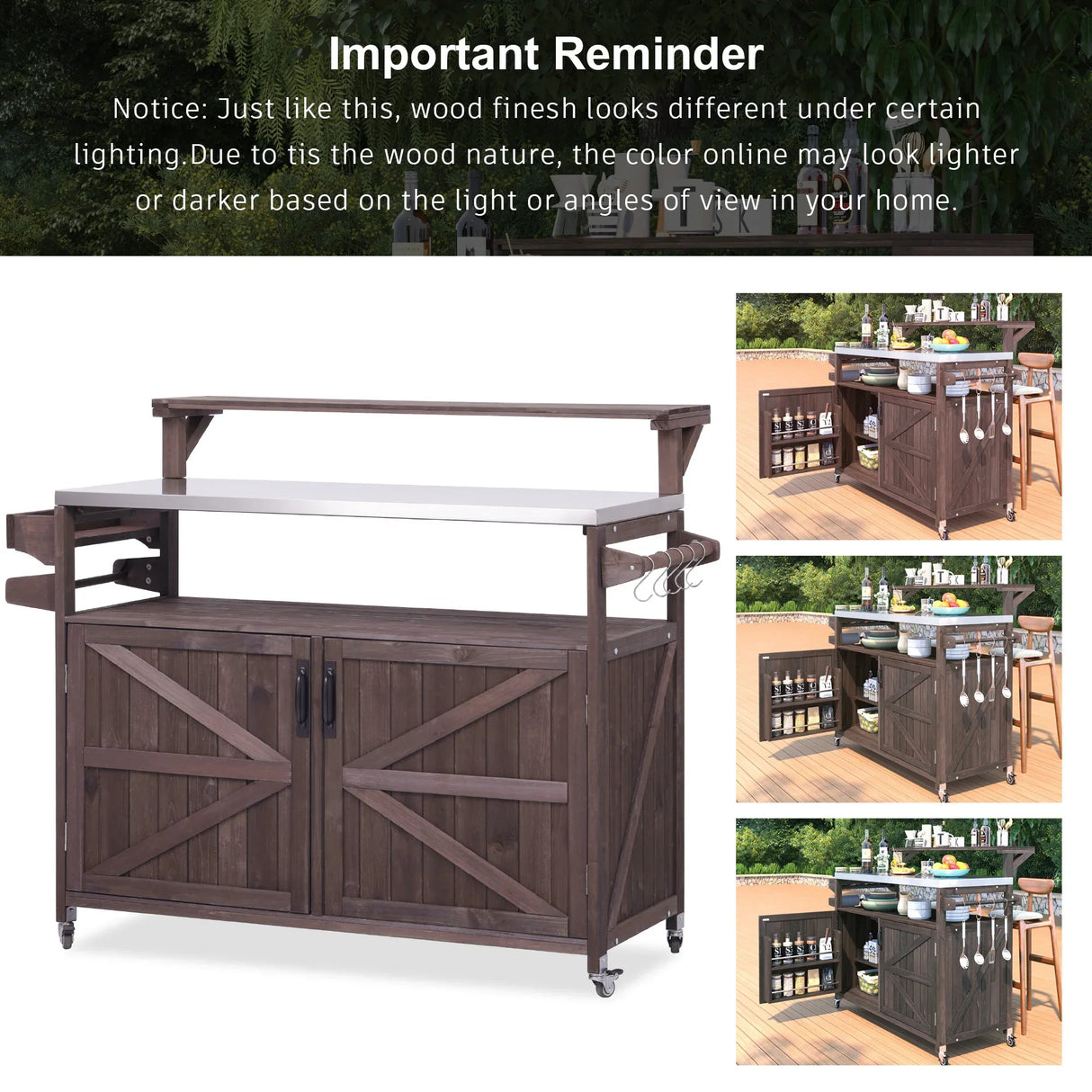 Outdoor Kitchen Island Solid Fir Wood Raised Shelf Cart - Omega Lifestyles