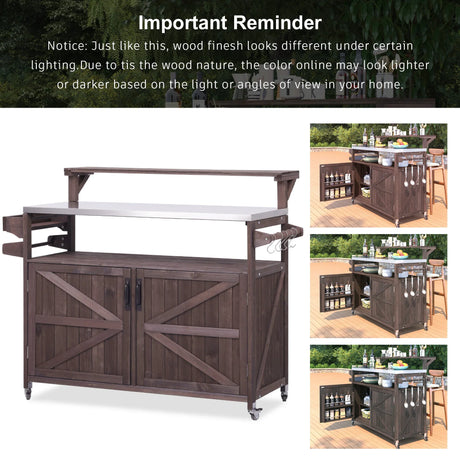Outdoor Kitchen Island Solid Fir Wood Raised Shelf Cart - Omega Lifestyles
