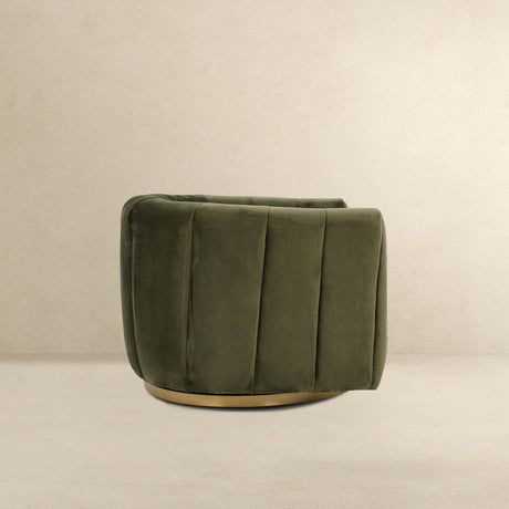 Green Velvet Gold-Plated Metal Swivel Accent Chair - Omega Lifestyles