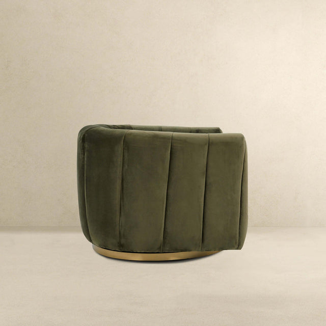 Green Velvet Gold-Plated Metal Swivel Accent Chair - Omega Lifestyles