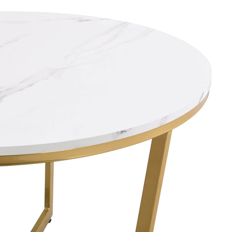 Modern Round Nesting 2-Piece White Marble Coffee Table Set - Sleep Galleria