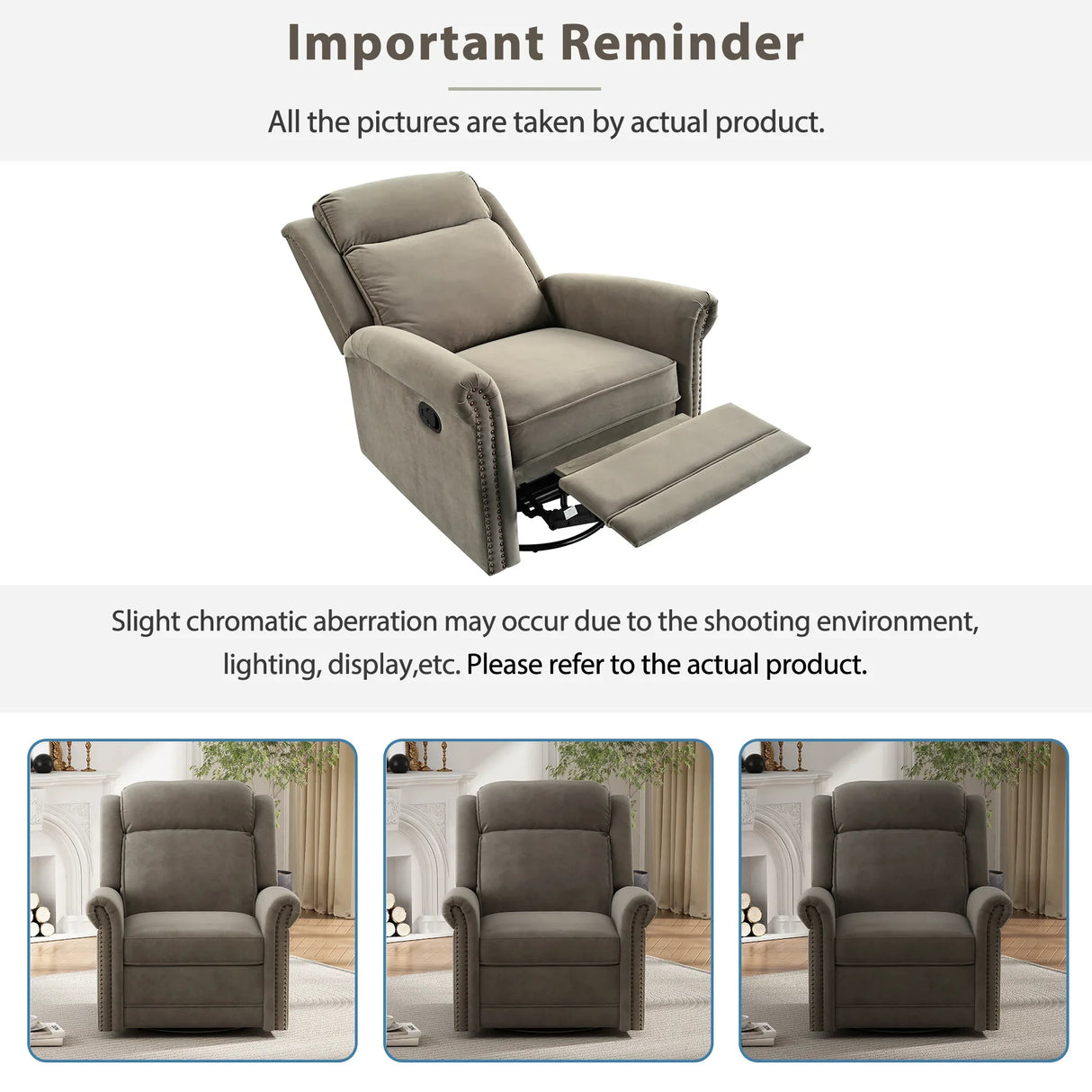 Light Brown Velvet 360° Swivel Adjustable Backrest Recliner - Omega Lifestyles