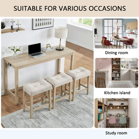 4-Piece Light Oak Bar Table Set With Power Outlet - Omega Lifestyles