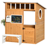 Kids Outdoor Wooden Playhouse With Door Windows Mailbox Bench - Omega Lifestyles