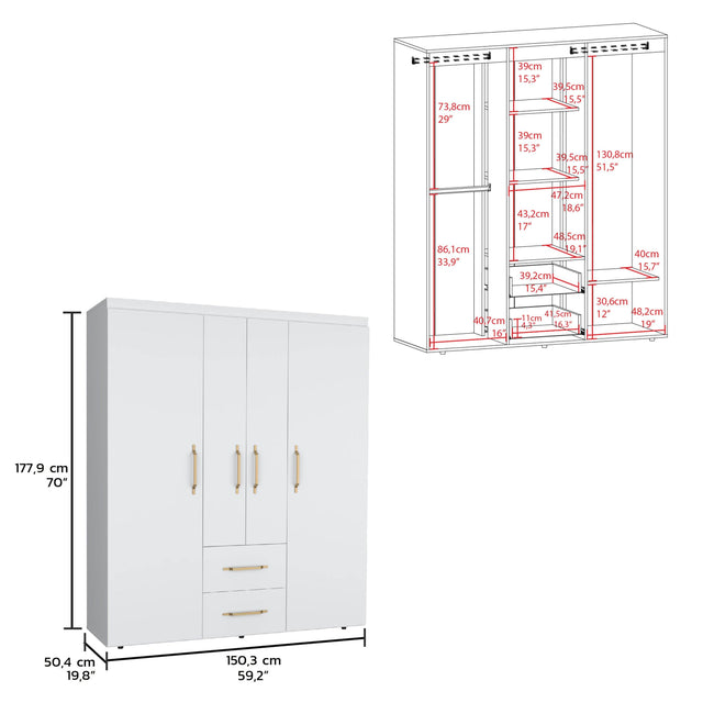 Modern White Particle Board Multi-Section Bedroom Wardrobe - Omega Lifestyles