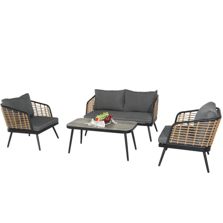 4-Piece PE Rattan Wicker Patio Sofa Set - Omega Lifestyles