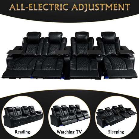 Power Recliner Genuine Leather Fully Adjustable With RGB Lighting - Omega Lifestyles