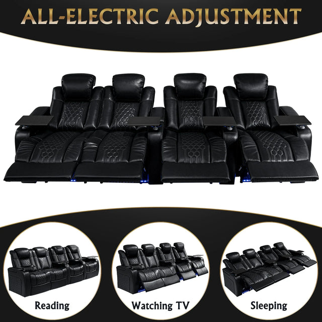 Power Recliner Genuine Leather Fully Adjustable With RGB Lighting - Omega Lifestyles