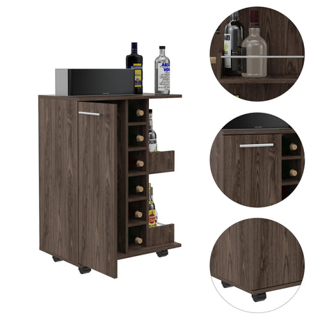 Brown Particle Board Bar Cart With Casters And Shelves - Omega Lifestyles