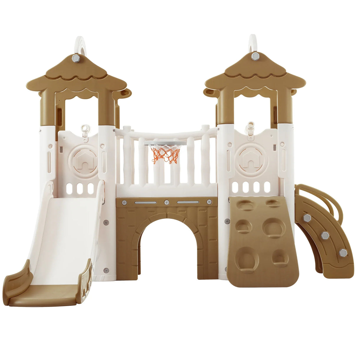 8-in-1 Toddler Freestanding Slide Climber Playset Brown - Omega Lifestyles