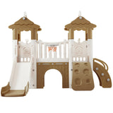 8-in-1 Toddler Freestanding Slide Climber Playset Brown - Omega Lifestyles