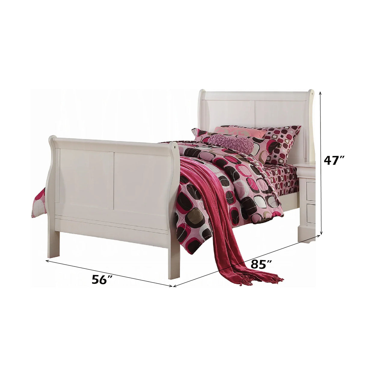Full White Synthetic Wood Sleigh Bed Frame - Omega Lifestyles