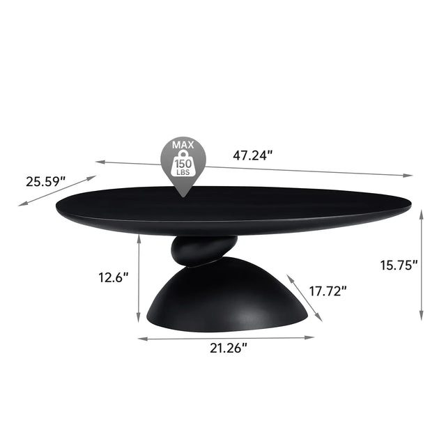 Minimalist Black Fiberglass Lucky Stone Oval Coffee Table - Omega Lifestyles