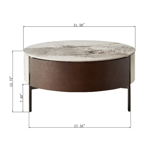 Round Ceramic Top Coffee Table With Drawers And Metal Legs - Omega Lifestyles